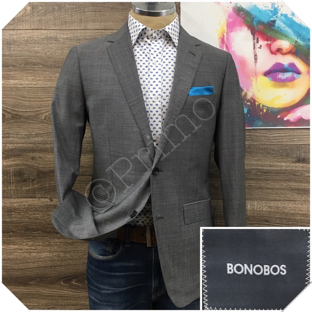 BONOBOSS Mens Wool Blazer Sport Coat Casual Jacket Size 40R Slim Suit (PINHOLE)